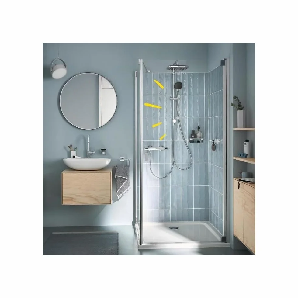 Grohe Vitalio 250 system prysznicowy z przełącznikiem, oszczędność wody 8 l na min (do istniejących armatur, 2 rodzaje strumienia, drążek prysznicowy 74 cm), prostokątny, chrom, 26698001